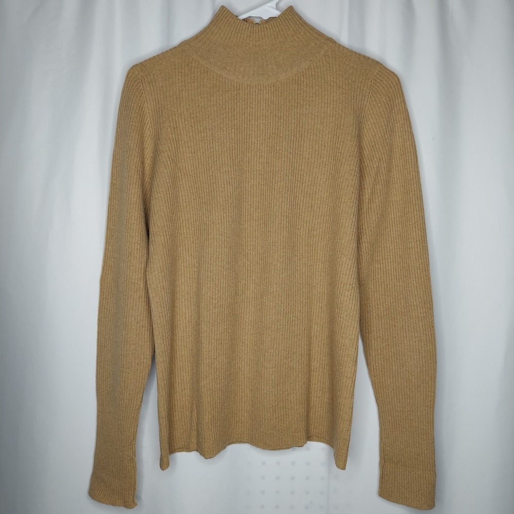 Dalton Camel Lambswool Sweater Women 40 Brown‎ Mock Ribbed Old Money Luxury